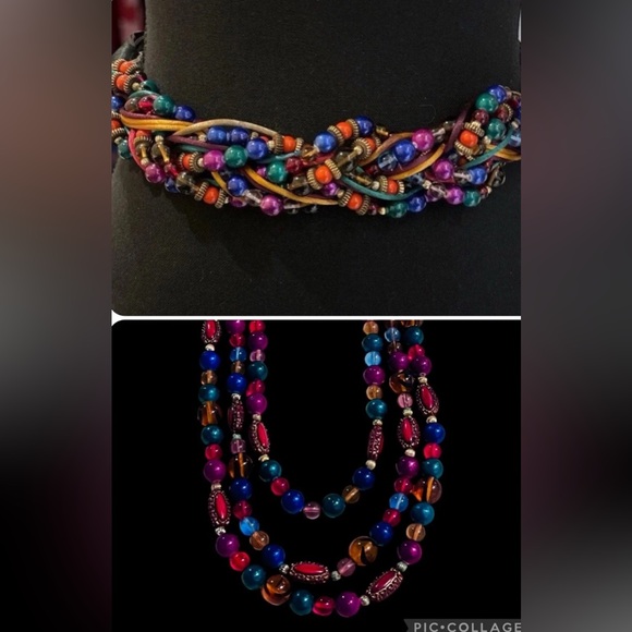 Beaded Belt Carolyn Tanner Designs Multicolored Twist + 3 strand Beaded Necklace